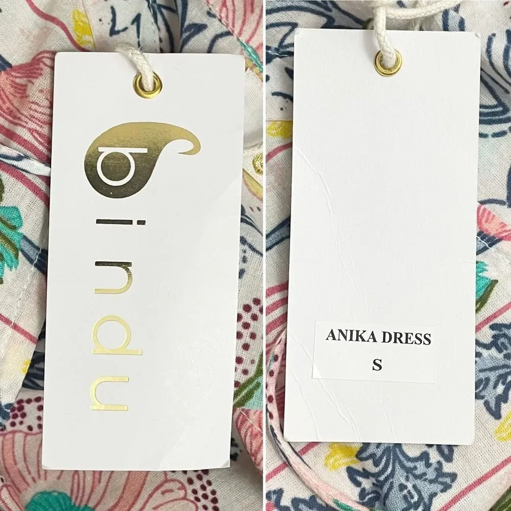 NWT Bindu Anika Dress Pink Multi Floral Ruffle Sleeve Maxi Boho Resort Sz Small - Picture 10 of 13